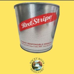 Red Stripe | Beer Bucket | Metal | Round | Barware | Mancave | Beach | RRR Bar